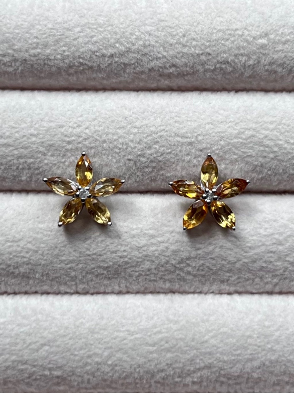 E110 | Genuine Citrine & White Topaz Floral Stud Earrings
